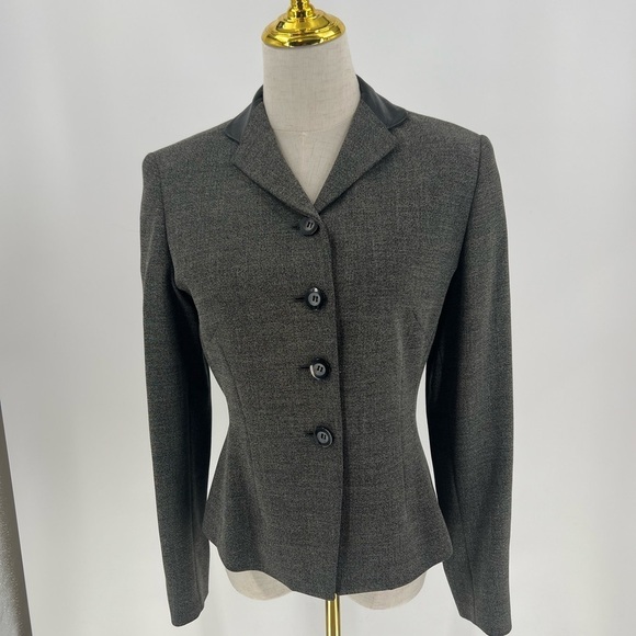 Tahari Gray Blazer with Leather Collar - Picture 2 of 10